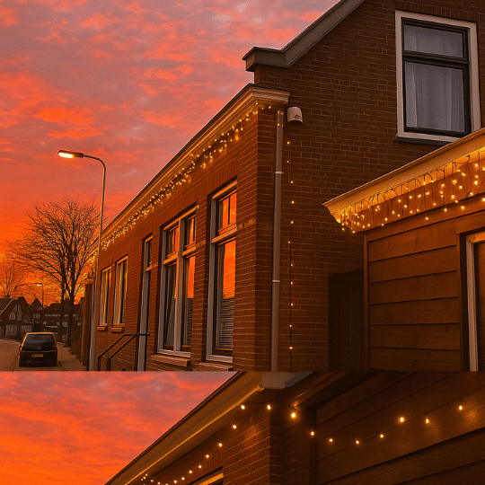 kerstverlichting ophangen aan dakgoot