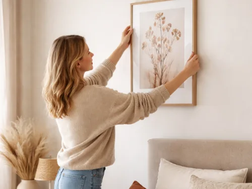 Fotolijst met ophangoog ophangen zonder boren in de slaapkamer
