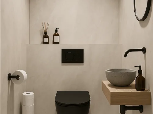 WC rolhouder ophangen zonder boren in een toilet met donkere tegels
